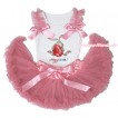 Easter White Baby Pettitop Dusty Pink Ruffles & Bows & Grey Rabbit Painting & Dusty Pink Newborn Pettiskirt NN281